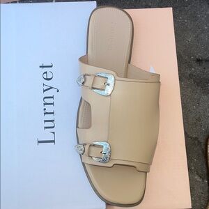 NWOT Beige Buckle Slide Mule